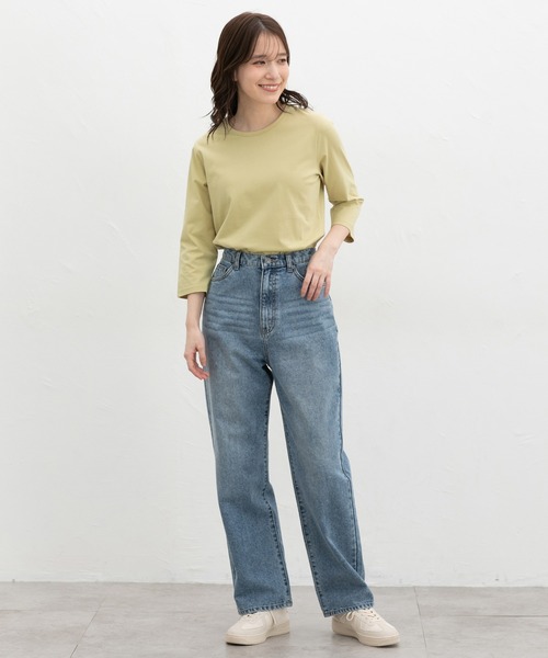 Honeys（ハニーズ）の「【ＵＶカット】７分袖オーガニックＴ（Tシャツ/カットソー・レディース・オフホワイト/ブルー/ブラック/ベージュ/ネイビー/スミクロ/イエロー・S/M/LL/L）」の16枚目の写真