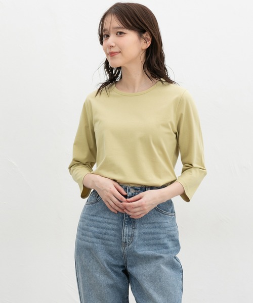 Honeys（ハニーズ）の「【ＵＶカット】７分袖オーガニックＴ（Tシャツ/カットソー・レディース・オフホワイト/ブルー/ブラック/ベージュ/ネイビー/スミクロ/イエロー・S/M/LL/L）」の17枚目の写真