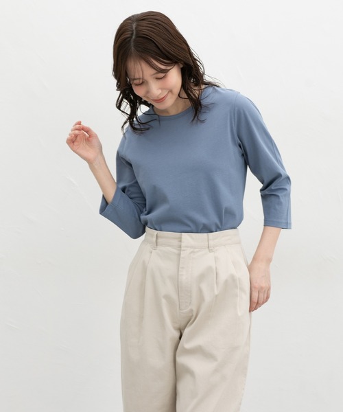 Honeys（ハニーズ）の「【ＵＶカット】７分袖オーガニックＴ（Tシャツ/カットソー・レディース・オフホワイト/ブルー/ブラック/ベージュ/ネイビー/スミクロ/イエロー・S/M/LL/L）」の19枚目の写真