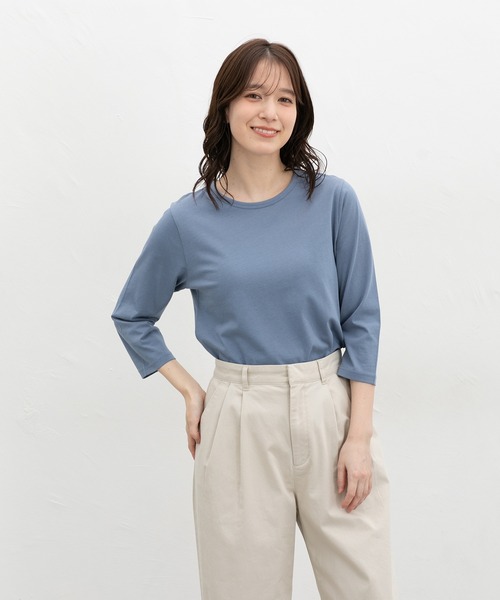 Honeys（ハニーズ）の「【ＵＶカット】７分袖オーガニックＴ（Tシャツ/カットソー・レディース・オフホワイト/ブルー/ブラック/ベージュ/ネイビー/スミクロ/イエロー・S/M/LL/L）」の20枚目の写真