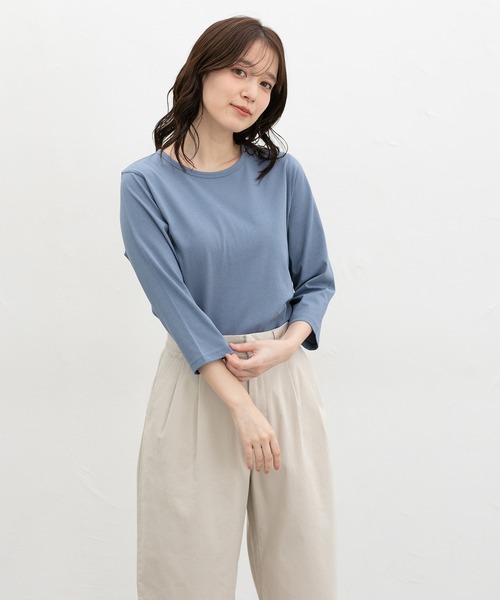 Honeys（ハニーズ）の「【ＵＶカット】７分袖オーガニックＴ（Tシャツ/カットソー・レディース・オフホワイト/ブルー/ブラック/ベージュ/ネイビー/スミクロ/イエロー・S/M/LL/L）」の21枚目の写真