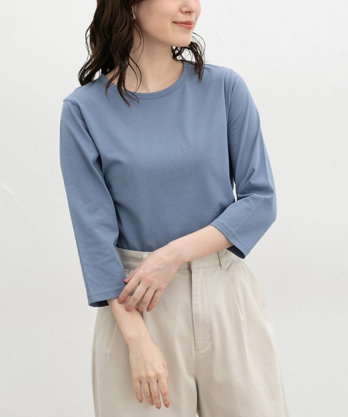 Honeys（ハニーズ）の「【ＵＶカット】７分袖オーガニックＴ（Tシャツ/カットソー・レディース・オフホワイト/ブルー/ブラック/ベージュ/ネイビー/スミクロ/イエロー・S/M/LL/L）」の22枚目の写真