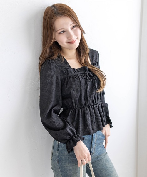 clear（クリア）の「楊柳フロントリボンブラウス[大人 フェミニン ガーリー]≪新作≫（シャツ/ブラウス・レディース・オフホワイト/ブラック/サックスブルー・F）」の7枚目の写真