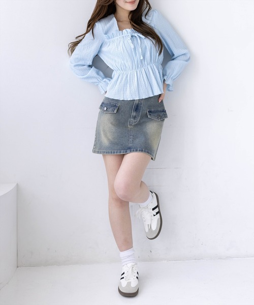 clear（クリア）の「楊柳フロントリボンブラウス[大人 フェミニン ガーリー]≪新作≫（シャツ/ブラウス・レディース・オフホワイト/ブラック/サックスブルー・F）」の6枚目の写真