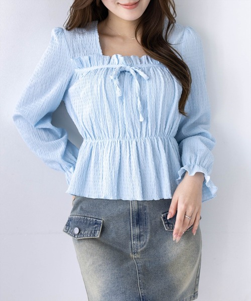 clear（クリア）の「楊柳フロントリボンブラウス[大人 フェミニン ガーリー]≪新作≫（シャツ/ブラウス・レディース・オフホワイト/ブラック/サックスブルー・F）」の5枚目の写真