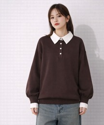 BAYBLO（ベイブロ）の「(KE)   接結 配色 バイカラー 長袖ニットポロトップス【フェイクレイヤード】（ニット/セーター）」