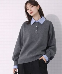 BAYBLO（ベイブロ）の「(KE)   接結 配色 バイカラー 長袖ニットポロトップス【フェイクレイヤード】（ニット/セーター）」