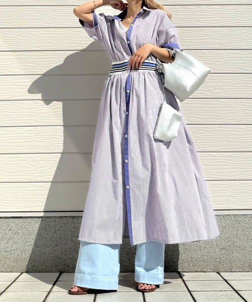 Q（キュー）の「リブドッキングワンピース（ワンピース・レディース・パープル系/ブラック×ホワイト・MEDIUM）」の2枚目の写真