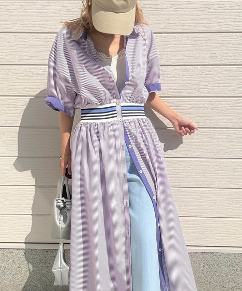 Q（キュー）の「リブドッキングワンピース（ワンピース・レディース・パープル系/ブラック×ホワイト・MEDIUM）」の11枚目の写真