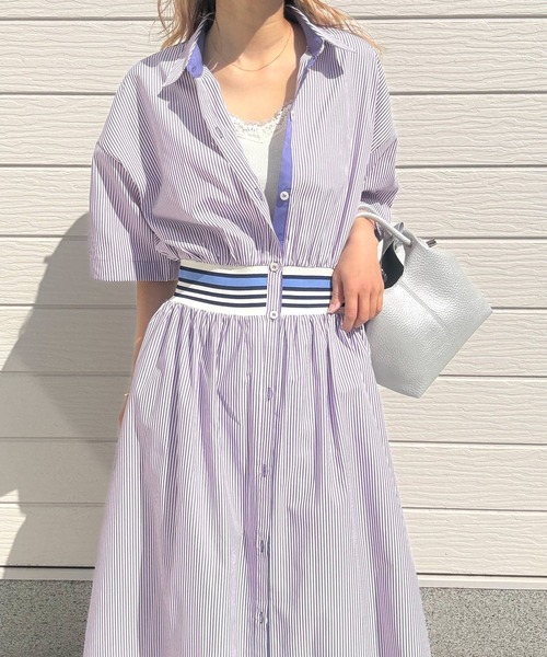 Q（キュー）の「リブドッキングワンピース（ワンピース・レディース・パープル系/ブラック×ホワイト・MEDIUM）」の10枚目の写真