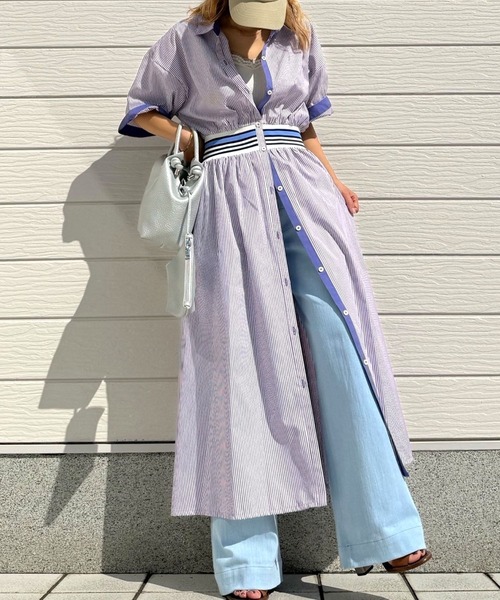 Q（キュー）の「リブドッキングワンピース（ワンピース・レディース・パープル系/ブラック×ホワイト・MEDIUM）」の14枚目の写真