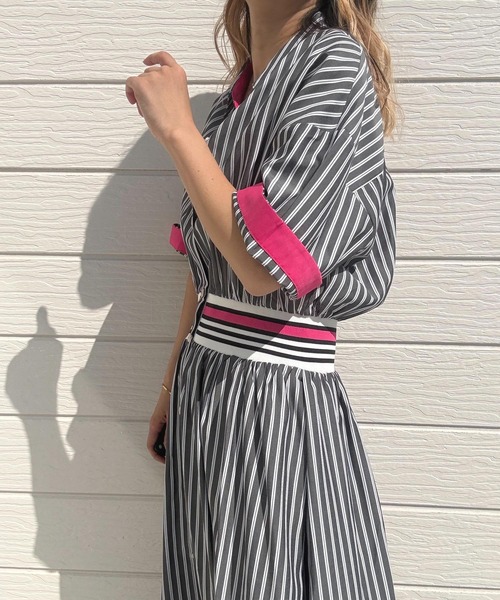 Q（キュー）の「リブドッキングワンピース（ワンピース・レディース・パープル系/ブラック×ホワイト・MEDIUM）」の9枚目の写真