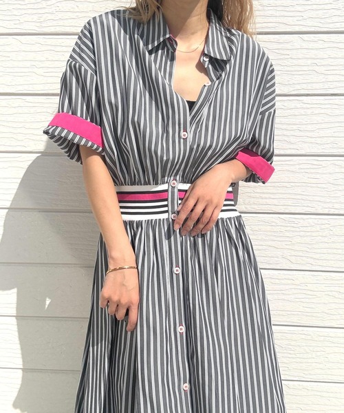 Q（キュー）の「リブドッキングワンピース（ワンピース・レディース・パープル系/ブラック×ホワイト・MEDIUM）」の8枚目の写真