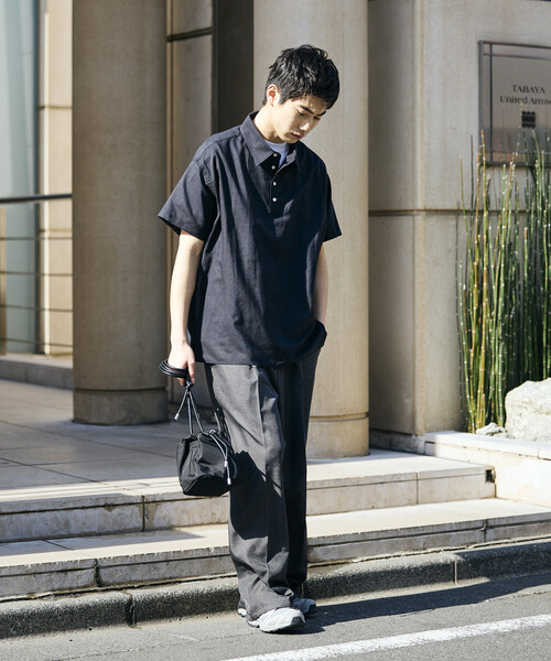 FREAK'S STORE（フリークスストア）の「限定展開 Relax Fit リラックスフィット リネンミックス ポロカラー シャツ（ポロシャツ・メンズ・ベージュ/チャコールグレー/ブラック・SMALL/MEDIUM/LARGE）」の16枚目の写真