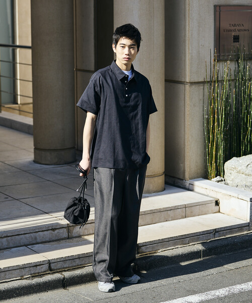 FREAK'S STORE（フリークスストア）の「限定展開 Relax Fit リラックスフィット リネンミックス ポロカラー シャツ（ポロシャツ・メンズ・ベージュ/チャコールグレー/ブラック・SMALL/MEDIUM/LARGE）」の17枚目の写真