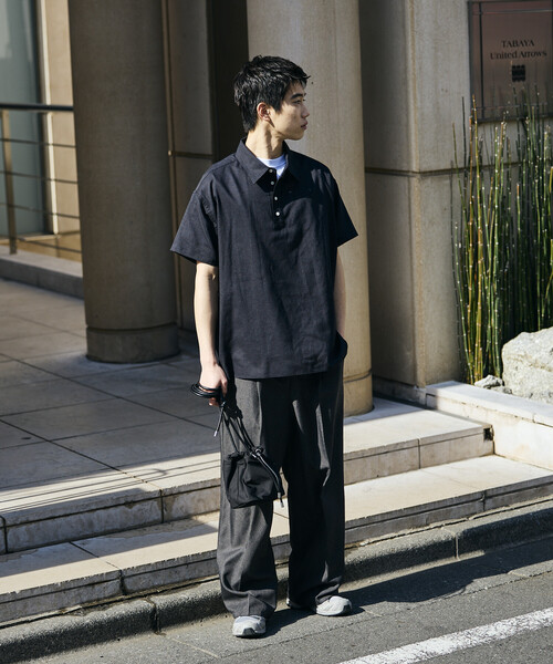 FREAK'S STORE（フリークスストア）の「限定展開 Relax Fit リラックスフィット リネンミックス ポロカラー シャツ（ポロシャツ・メンズ・ベージュ/チャコールグレー/ブラック・SMALL/MEDIUM/LARGE）」の18枚目の写真