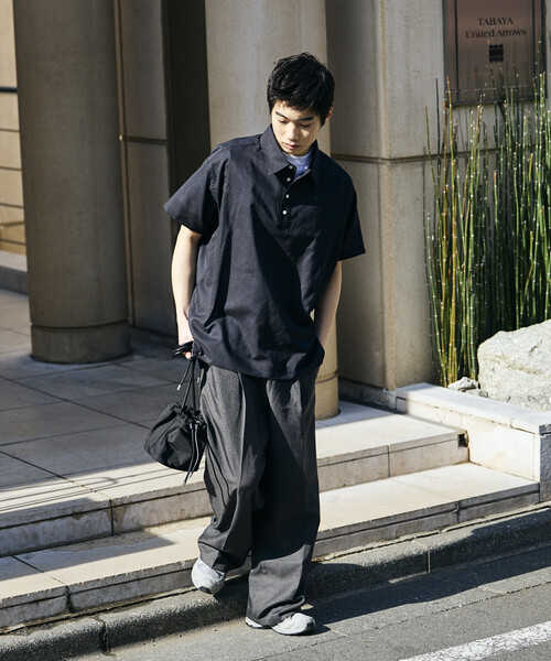 FREAK'S STORE（フリークスストア）の「限定展開 Relax Fit リラックスフィット リネンミックス ポロカラー シャツ（ポロシャツ・メンズ・ベージュ/チャコールグレー/ブラック・SMALL/MEDIUM/LARGE）」の19枚目の写真