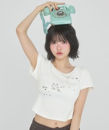 rumnel:(�����l��)�̃��C���X�g�[���A�[�g�����`�rT�V���c / rhinestone art cropped T-shirt(T�V���c/�J�b�g�\�[)