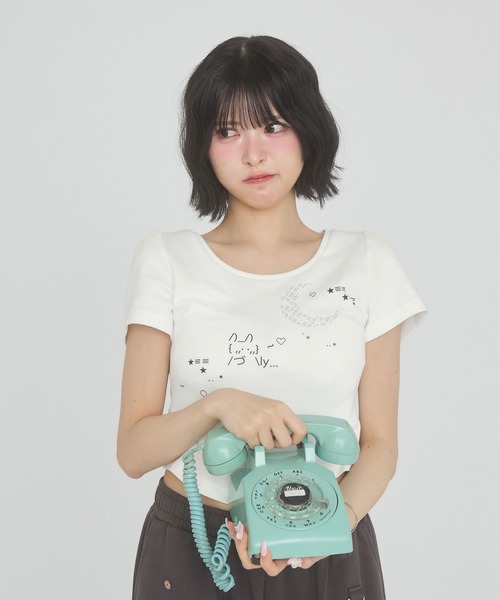 rumnel:(ルムネル)の「ラインストーンアート半袖チビTシャツ / rhinestone art cropped T-shirt(Tシャツ/カットソー・レディース・ブラック/ホワイト・FREE)」の14枚目の写真