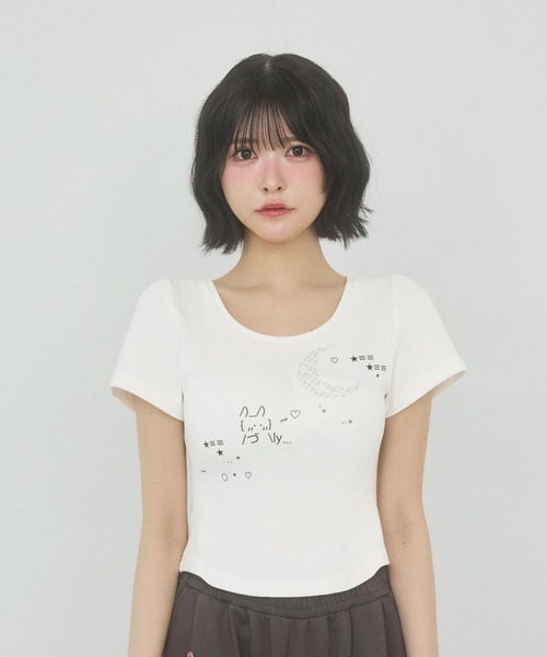 rumnel:(ルムネル)の「ラインストーンアート半袖チビTシャツ / rhinestone art cropped T-shirt(Tシャツ/カットソー・レディース・ブラック/ホワイト・FREE)」の15枚目の写真