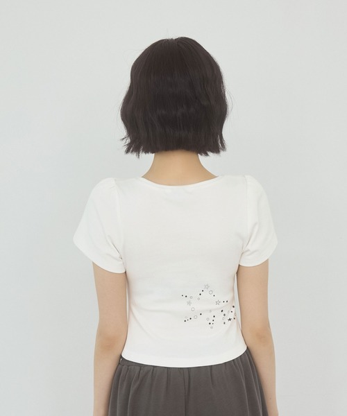rumnel:(ルムネル)の「ラインストーンアート半袖チビTシャツ / rhinestone art cropped T-shirt(Tシャツ/カットソー・レディース・ブラック/ホワイト・FREE)」の17枚目の写真