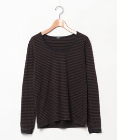 6(ROKU)＞コットン ボーダー ボートネック カットソー（Tシャツ