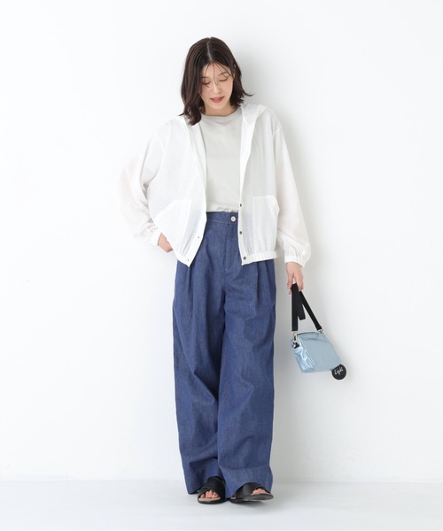 human woman（ヒューマンウーマン）の「◆綿麻ライトオンスデニムワイドパンツ（デニムパンツ・レディース・ホワイト系その他/ネイビー/ブルー・LARGE/SMALL/MEDIUM）」の3枚目の写真
