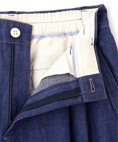 human woman（ヒューマンウーマン）の「◆綿麻ライトオンスデニムワイドパンツ（デニムパンツ・レディース・ホワイト系その他/ネイビー/ブルー・LARGE/SMALL/MEDIUM）」の5枚目の写真