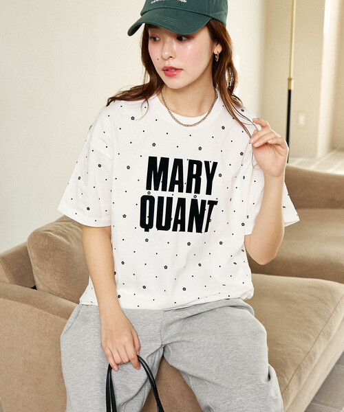 MARY QUANT × PUBLUX/マリークワント 総柄 プリント フロッキー ロゴ T