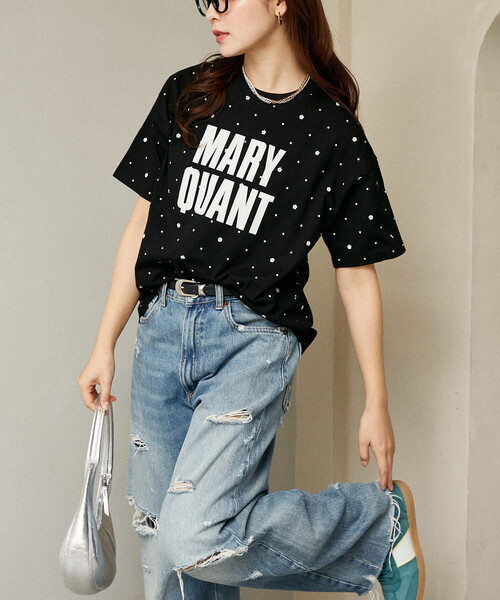 マリークワント PUBLUX/ フロッキー ロゴ Tシャツ今期限定品 MARY QUANT × PUBLUX/マリークワント 総柄 プリント フロッキー ロゴ T