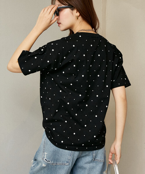 MARY QUANT × PUBLUX/マリークワント 総柄 プリント フロッキー ロゴ T