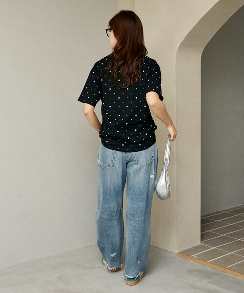 マリークワント PUBLUX/ フロッキー ロゴ Tシャツ今期限定品 MARY QUANT × PUBLUX/マリークワント 総柄 プリント フロッキー ロゴ T