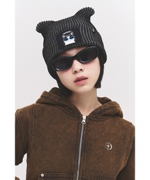 WHITE SANDS（ホワイトサンズ）の「アニマルワッペン ツートーン イヤービーニー【ブラックキャット】（ニットキャップ/ビーニー）」