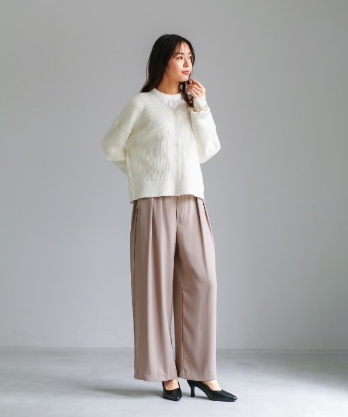 White Collection（ホワイトコレクション）の「【 異素材MIX 】シアーオーガンジー切替Vネックニットカーディガン（カーディガン/ボレロ・レディース・ブラック/オフホワイト/イエロー・M）」の21枚目の写真
