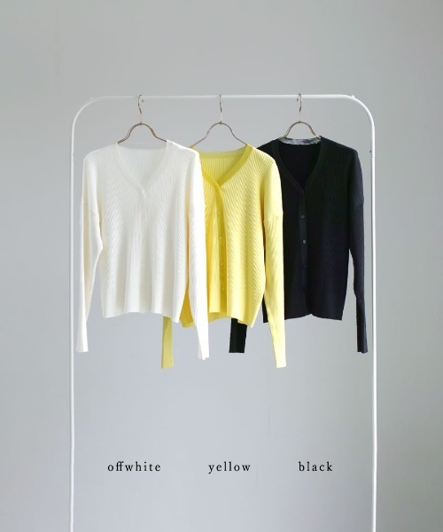 White Collection（ホワイトコレクション）の「【 異素材MIX 】シアーオーガンジー切替Vネックニットカーディガン（カーディガン/ボレロ・レディース・ブラック/オフホワイト/イエロー・M）」の10枚目の写真