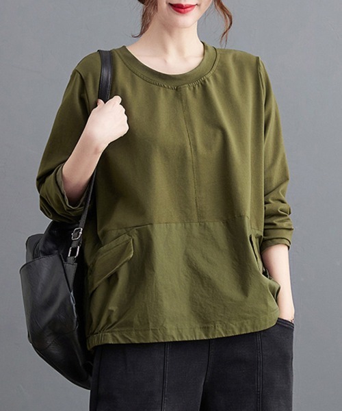 ONEP STAR(ワンピスター)の「バックボタンデザイントップス(Tシャツ/カットソー・レディース・ブラック/カーキ・LARGE/MEDIUM)」の1枚目の写真