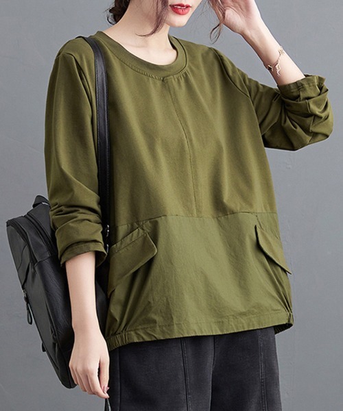 ONEP STAR(ワンピスター)の「バックボタンデザイントップス(Tシャツ/カットソー・レディース・ブラック/カーキ・LARGE/MEDIUM)」の3枚目の写真