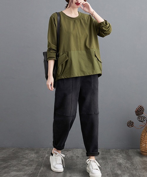 ONEP STAR(ワンピスター)の「バックボタンデザイントップス(Tシャツ/カットソー・レディース・ブラック/カーキ・LARGE/MEDIUM)」の6枚目の写真