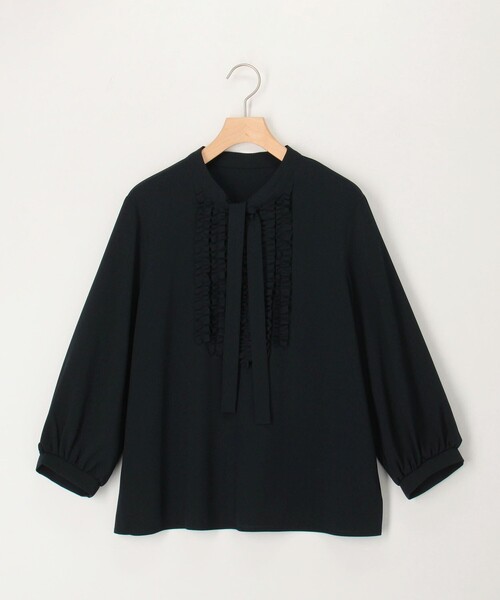 MICO COULIER（ミコクリエ）の「ジョーゼットフリルボウタイブラウス（シャツ/ブラウス・レディース・サックスブルー/ネイビー/キナリ・38）」の2枚目の写真