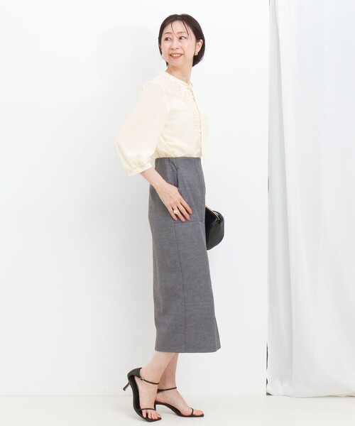 MICO COULIER（ミコクリエ）の「ジョーゼットフリルボウタイブラウス（シャツ/ブラウス・レディース・サックスブルー/ネイビー/キナリ・38）」の8枚目の写真