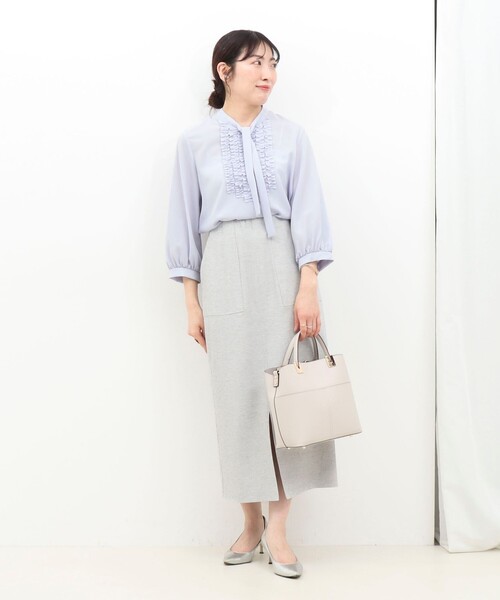 MICO COULIER（ミコクリエ）の「ジョーゼットフリルボウタイブラウス（シャツ/ブラウス・レディース・サックスブルー/ネイビー/キナリ・38）」の11枚目の写真