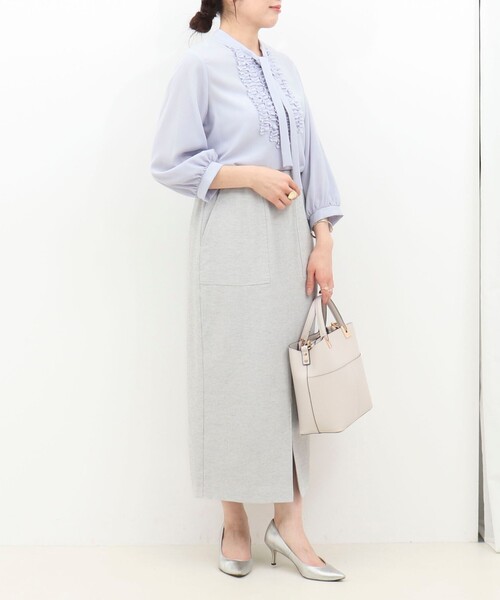 MICO COULIER（ミコクリエ）の「ジョーゼットフリルボウタイブラウス（シャツ/ブラウス・レディース・サックスブルー/ネイビー/キナリ・38）」の13枚目の写真