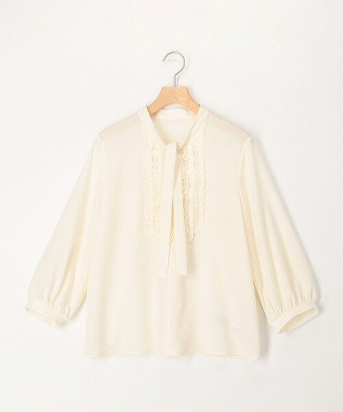 MICO COULIER（ミコクリエ）の「ジョーゼットフリルボウタイブラウス（シャツ/ブラウス・レディース・サックスブルー/ネイビー/キナリ・38）」の17枚目の写真