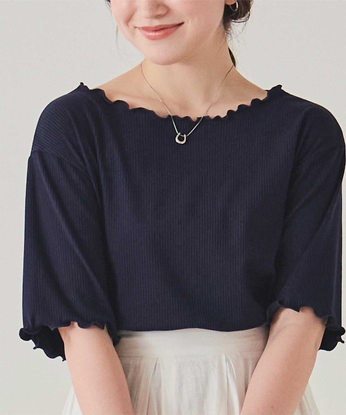 titivate(ティティベイト)の「機能性リブカットソーメロートップス(Tシャツ/カットソー・レディース・ネイビー/ライトブルー/アイボリー/ブラック/オフホワイト・M/S)」の5枚目の写真