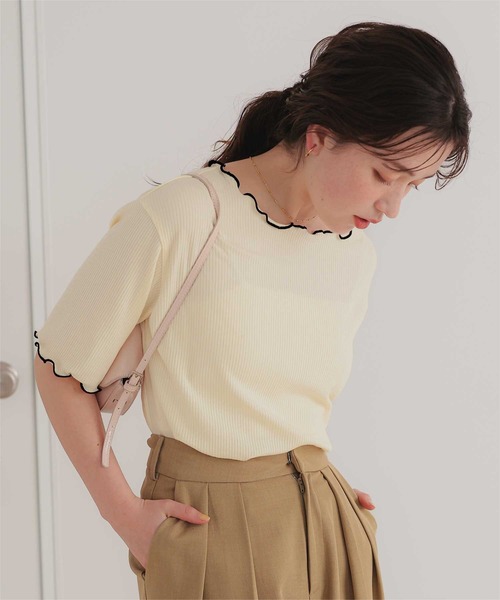 titivate(ティティベイト)の「機能性リブカットソーメロートップス(Tシャツ/カットソー・レディース・ネイビー/ライトブルー/アイボリー/ブラック/オフホワイト・M/S)」の3枚目の写真