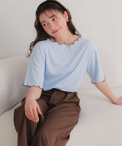 titivate(ティティベイト)の「機能性リブカットソーメロートップス(Tシャツ/カットソー・レディース・ネイビー/ライトブルー/アイボリー/ブラック/オフホワイト・M/S)」の1枚目の写真