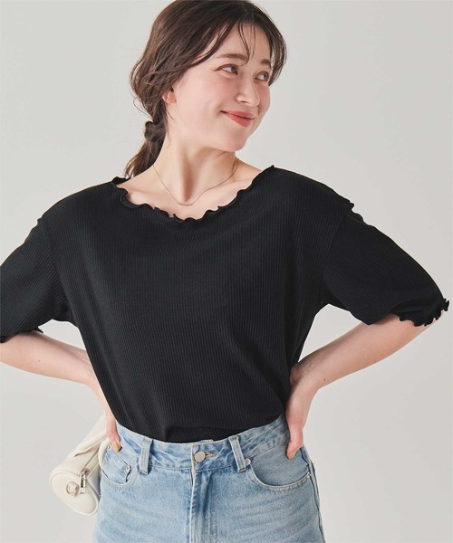 titivate(ティティベイト)の「機能性リブカットソーメロートップス(Tシャツ/カットソー・レディース・ネイビー/ライトブルー/アイボリー/ブラック/オフホワイト・M/S)」の4枚目の写真