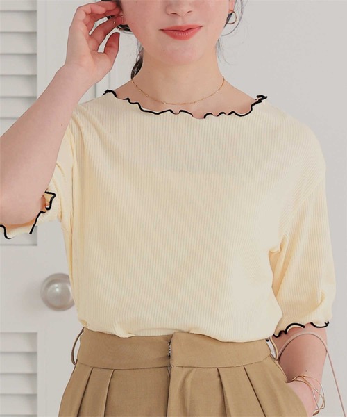 titivate(ティティベイト)の「機能性リブカットソーメロートップス(Tシャツ/カットソー・レディース・ネイビー/ライトブルー/アイボリー/ブラック/オフホワイト・M/S)」の9枚目の写真