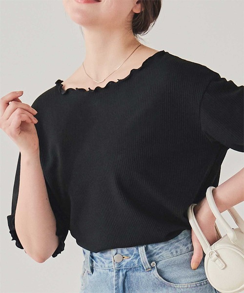 titivate(ティティベイト)の「機能性リブカットソーメロートップス(Tシャツ/カットソー・レディース・ネイビー/ライトブルー/アイボリー/ブラック/オフホワイト・M/S)」の13枚目の写真