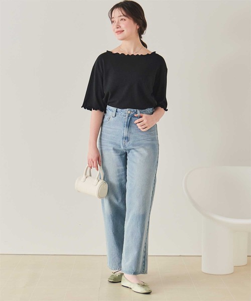 titivate(ティティベイト)の「機能性リブカットソーメロートップス(Tシャツ/カットソー・レディース・ネイビー/ライトブルー/アイボリー/ブラック/オフホワイト・M/S)」の14枚目の写真
